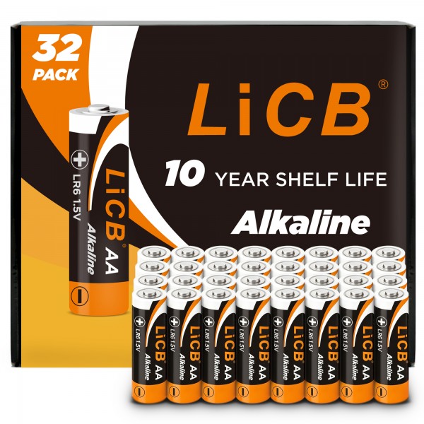 LiCB Alkaline AA Batteries 32 Pack, Long-Lasting Alkaline Double A Battery LiCB Alkaline AA Batteries 32 Pack, Long-Lasting Alkaline Double A Battery